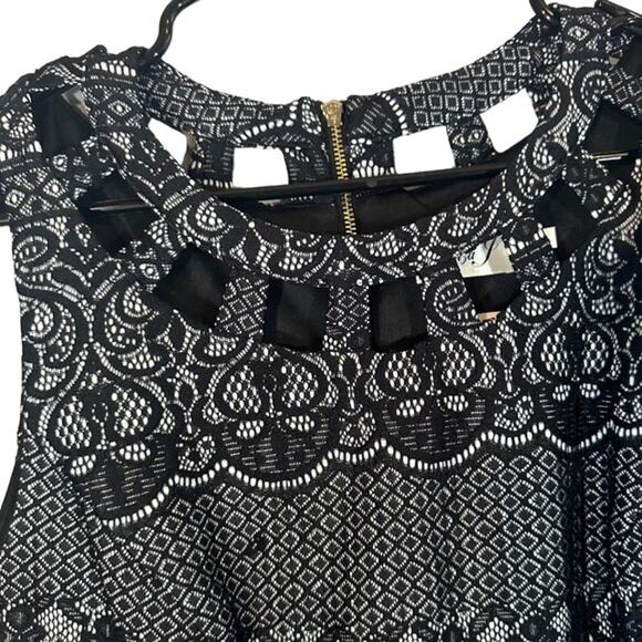 Eliza J Black Floral Lattice Sleeveless Formal Sheath Dress Women Sz 10 - Picture 4 of 12